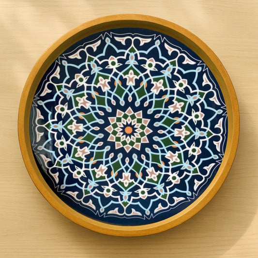 Immersive Blue Mandala Pattern Wooden Serveware