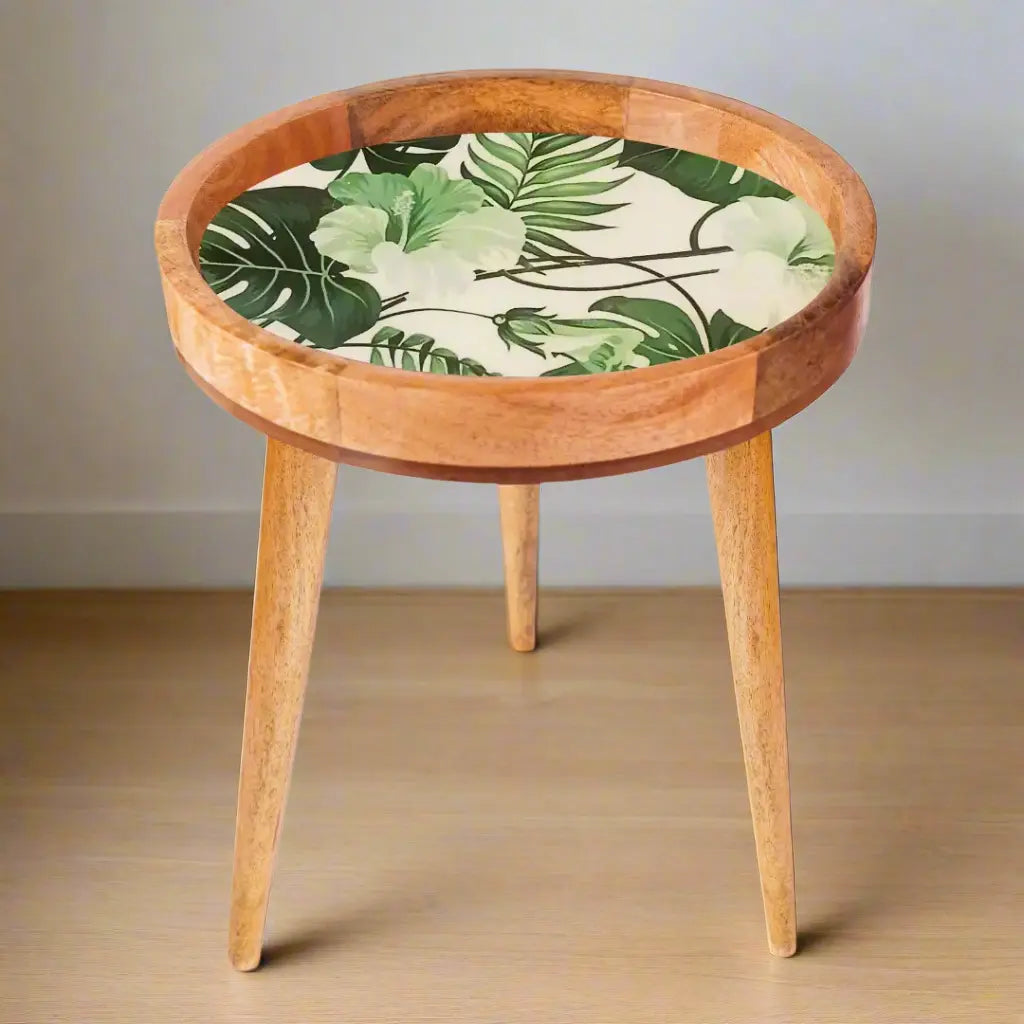 Tropical Green Leaves Print Wooden Serveware