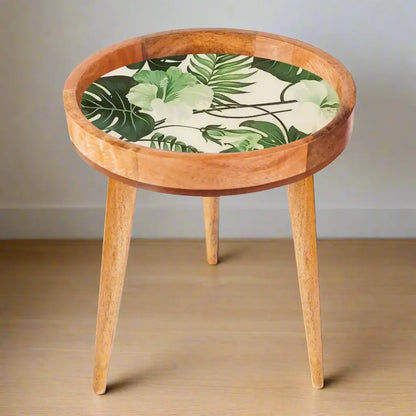 Tropical Green Leaves Print Wooden Serveware