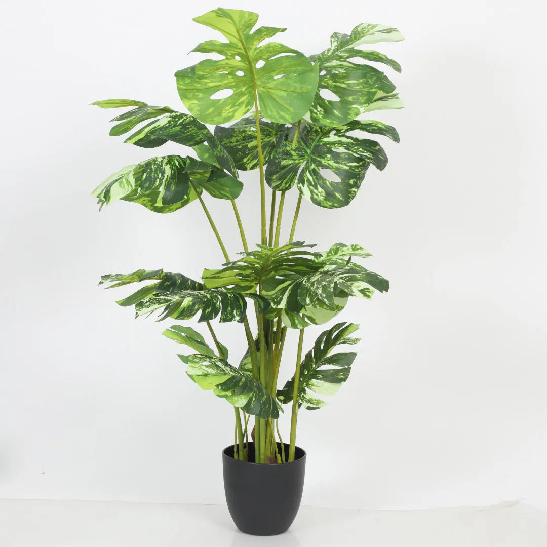 Variegated Monstera Leaf Plant with Pot - Artificial Plant