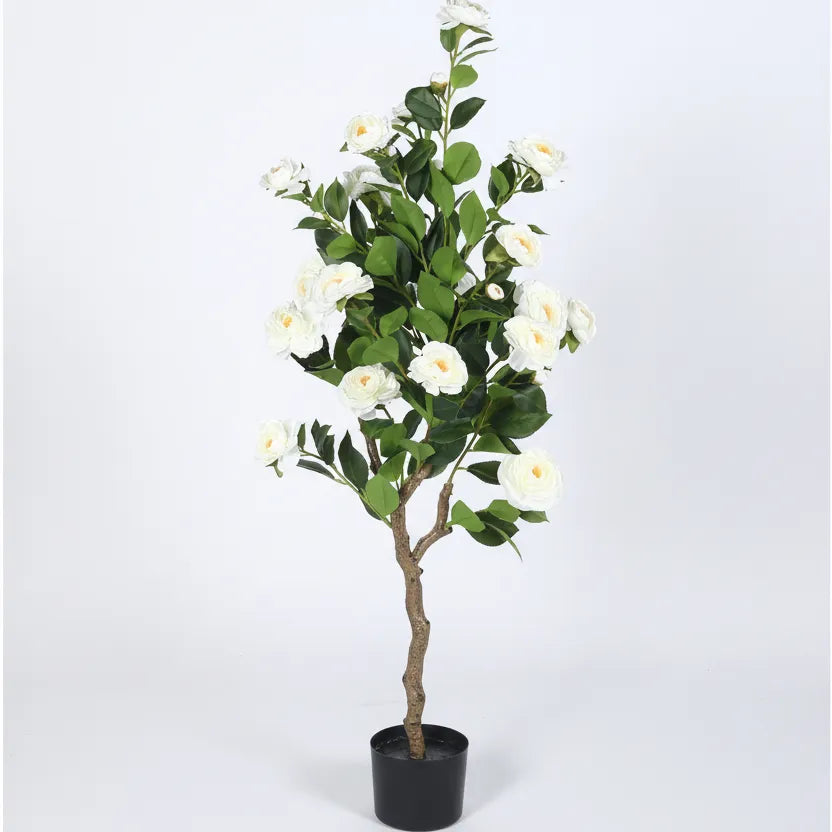 Camellia Rose Flower Plant with Pot for Decor - Artificial Plant