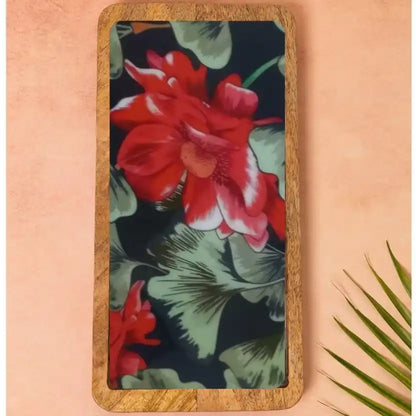 Beautiful Red & Green Floral Print Wooden Serveware