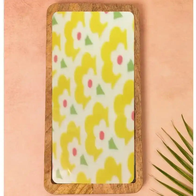 Yellow Flowers Pattern Print Wooden Serveware