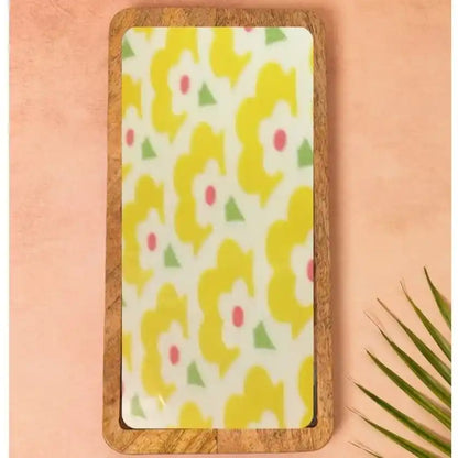 Yellow Flowers Pattern Print Wooden Serveware