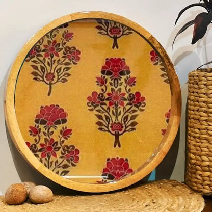 Marigold Floral Pattern Print Wooden Serveware