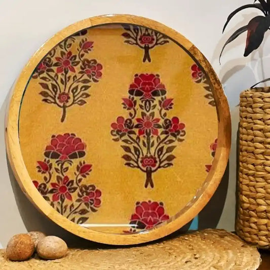 Marigold Floral Pattern Print Wooden Serveware