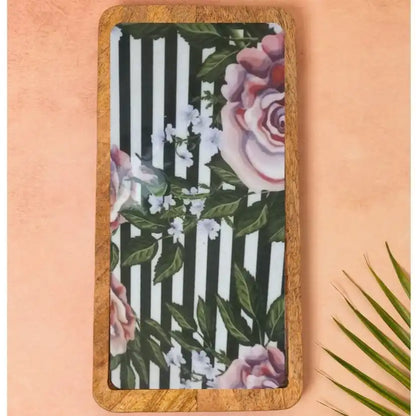 Pink Roses Print Wooden Serveware