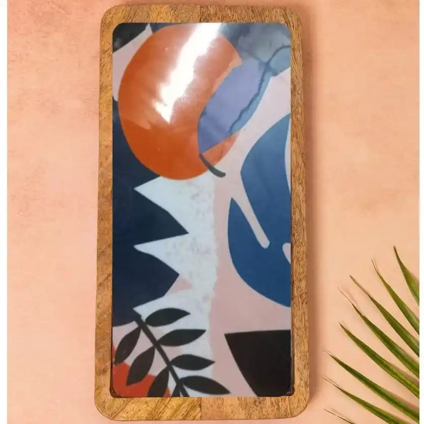 Multicolor Abstract Floral Print Wooden Serveware
