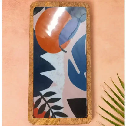 Multicolor Abstract Floral Print Wooden Serveware