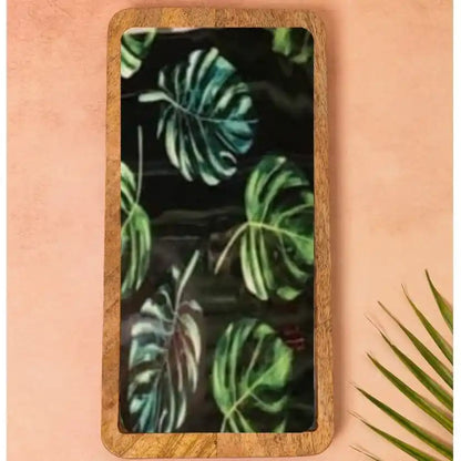 Mystic Green Leaves Print Wooden Serveware