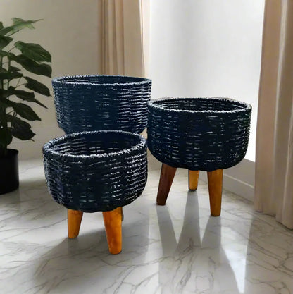 Rustic & Eco-Friendly Handwoven Jute Planter Baskets - Set of 3