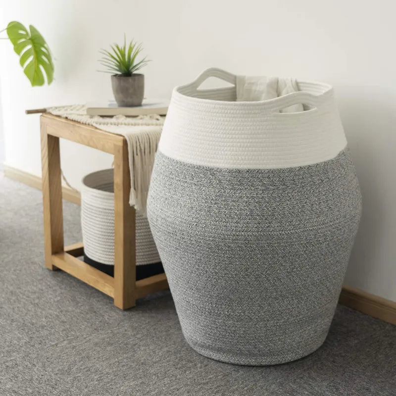 White & Grey Foldable Laundry Basket - Medium, Large