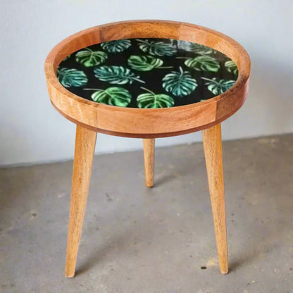 Mystic Green Leaves Print Wooden Serveware