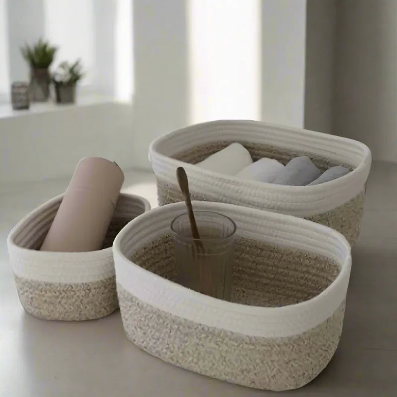 White & Brown Decor basket - Multiple Sizes