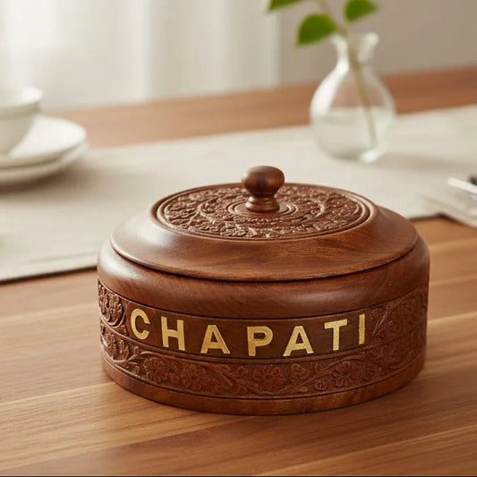 Sheesham Wood Chapati Box with Lid - Roti Storage