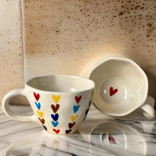 Multicolor Hearts Love Filled Ceramic Cup - 200 ml