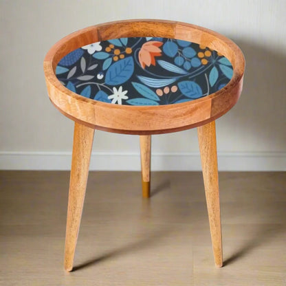 Blue Moonlit Floral Print Wooden Serveware