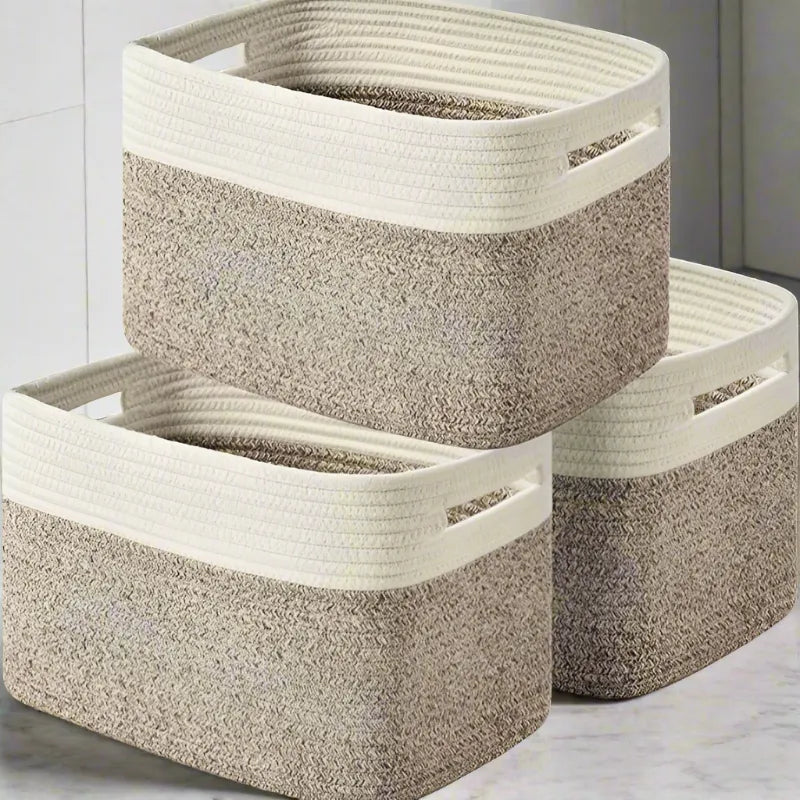 White Brown Storage Baskets for Shelves - 15 inch x 10 inch x 9.5 inch