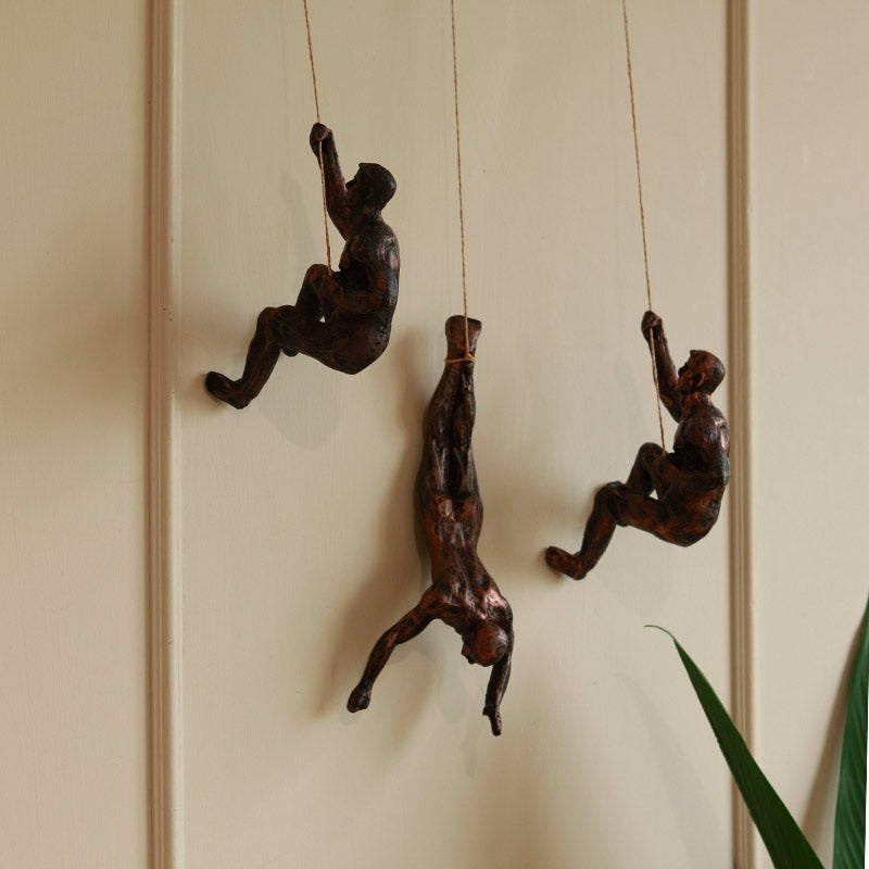 Rock Climbing Men Wall Art Set of 3 - 3D Decor - Copper