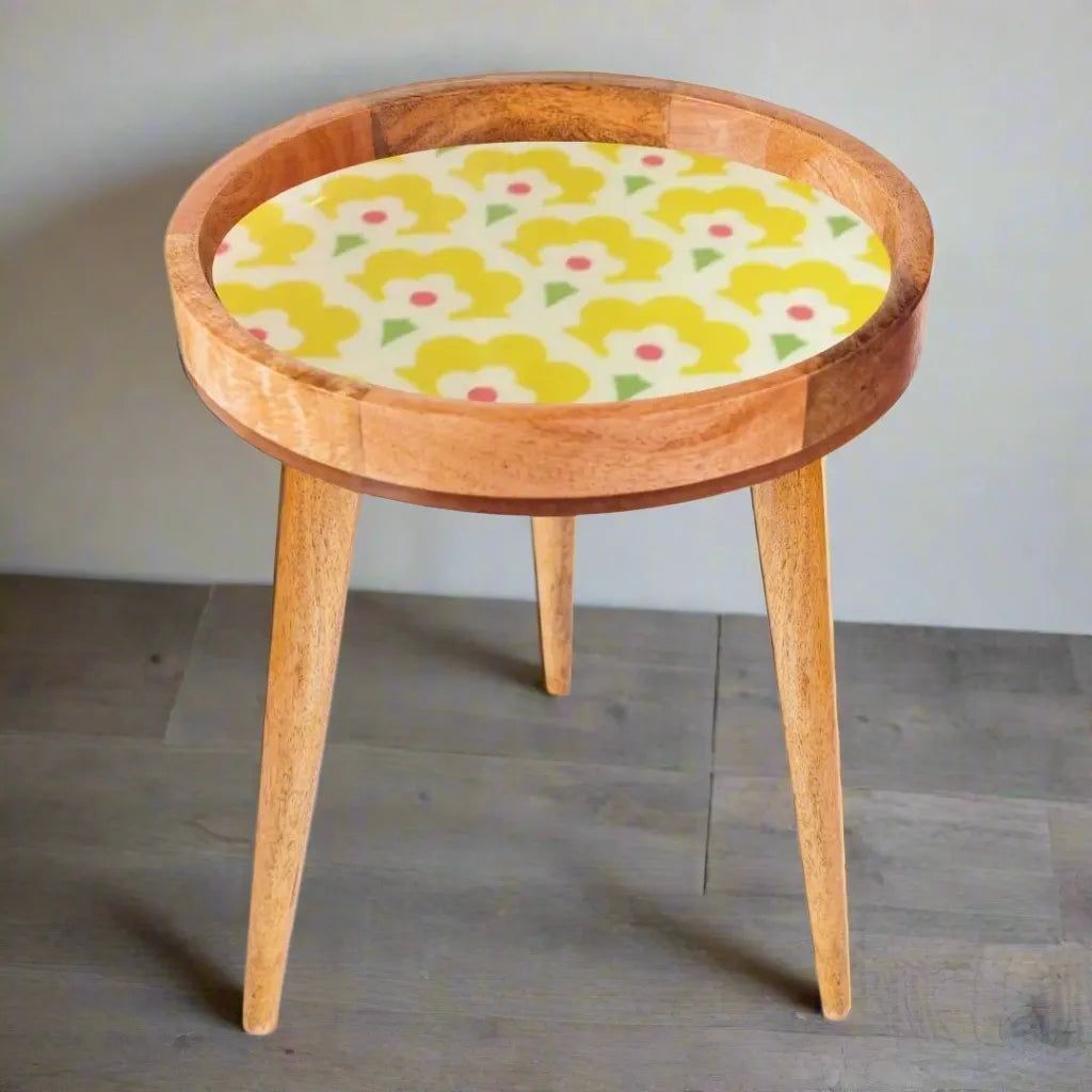 Yellow Flowers Pattern Print Wooden Serveware