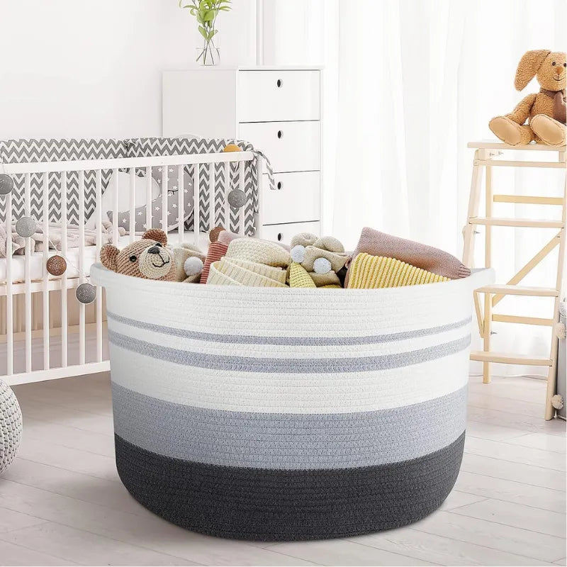 White Grey Extra Large Storage Basket - 22 inch x 22 inch x 14 inch