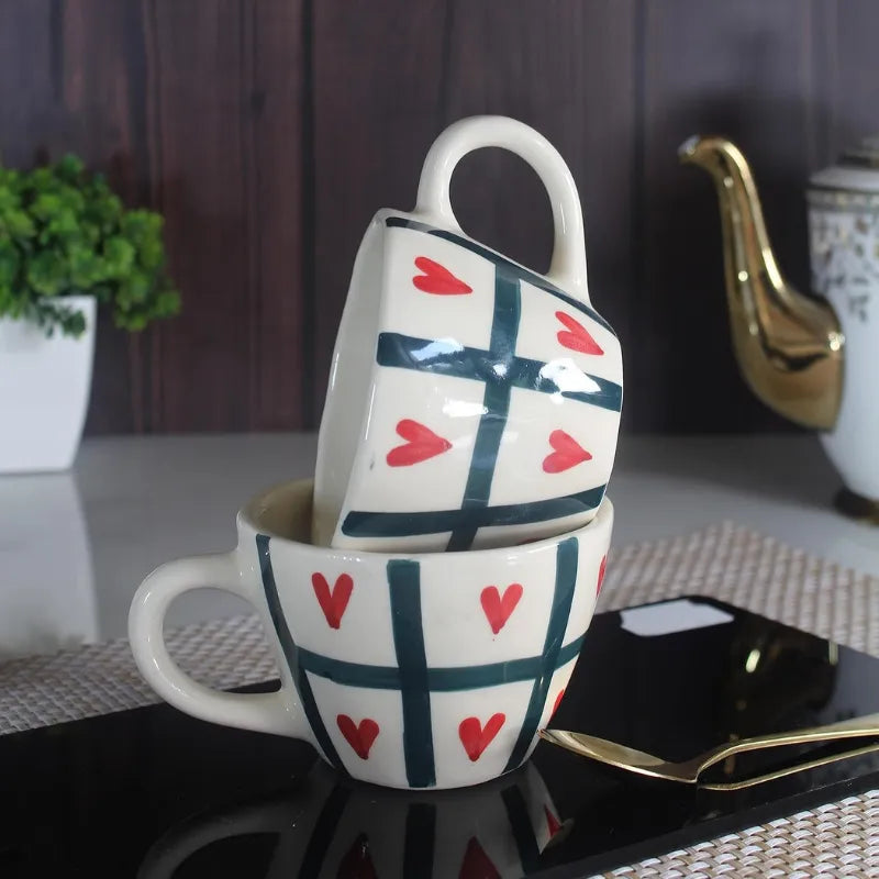 White, Black & Red Hearts Romantic Ceramic Mug - 240 ml