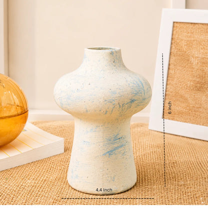 White Rustic Blue Porcelain Vase with Dried Flowers