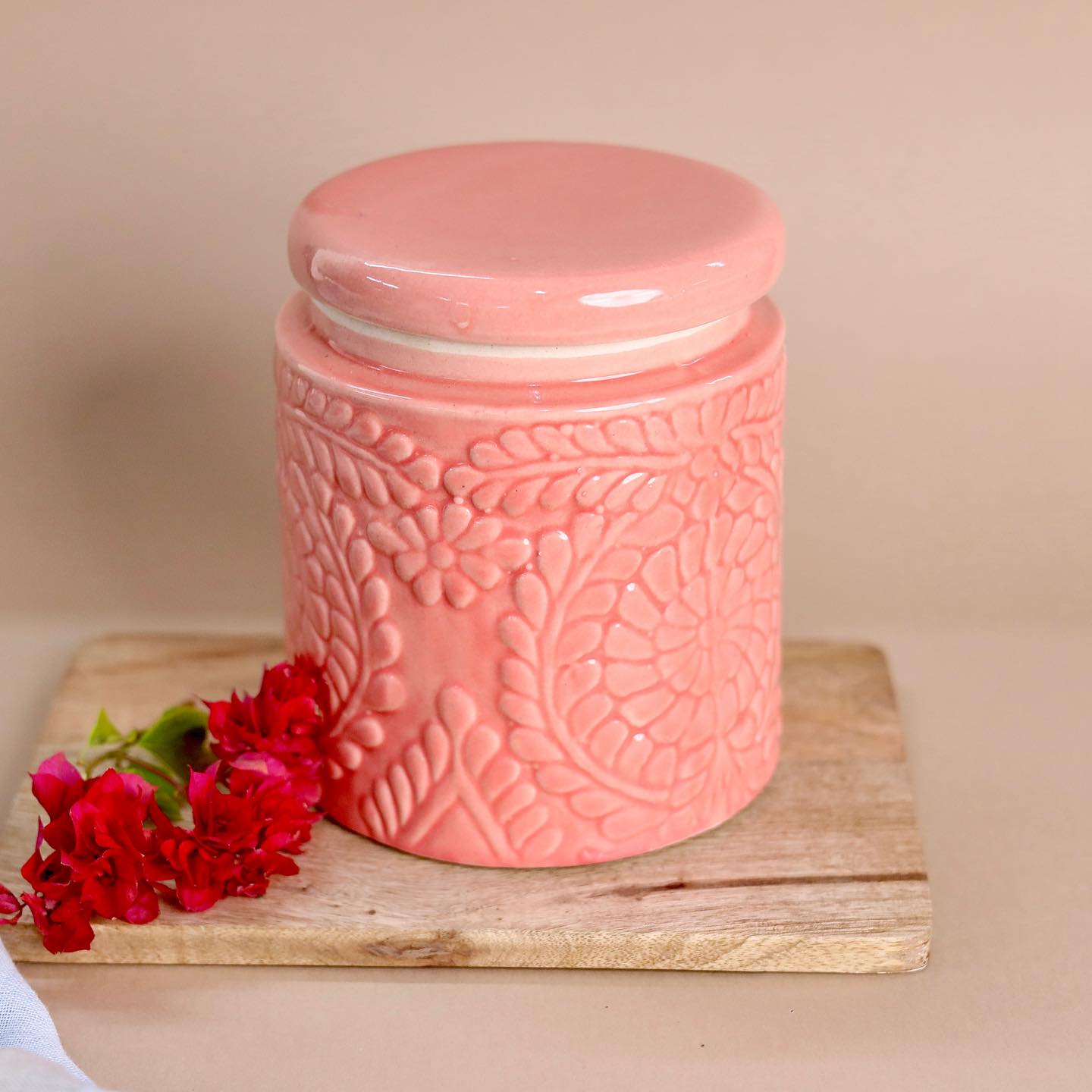 Artisanal Handcrafted Pink Ceramic Storage Jar - 1000 ml