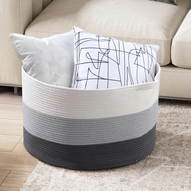 White & Grey Extra Large Storage & Laundry Basket - 22 inch x 22 inch x 14 inch