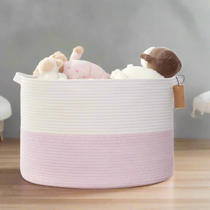 White & Pink Extra Large Storage, Laundry Basket - 22 inch x 22 inch x 14 inch