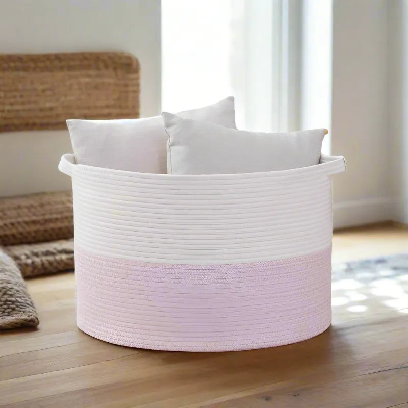 White & Pink Extra Large Storage, Laundry Basket - 22 inch x 22 inch x 14 inch