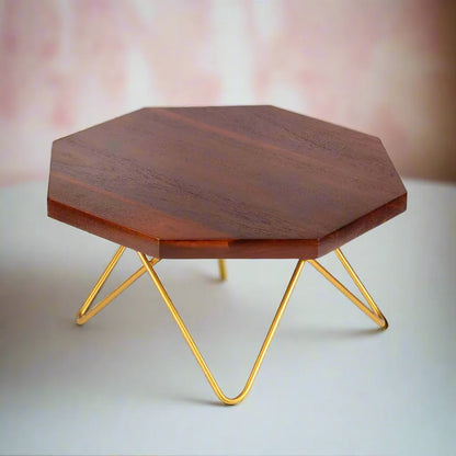 Acacia Geometric Cake Stand - Walnut Finish