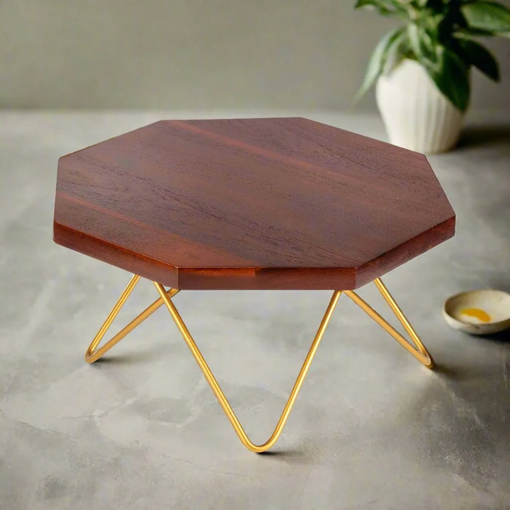 Acacia Geometric Cake Stand - Walnut Finish