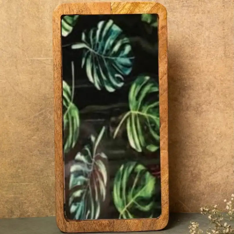 Mystic Green Leaves Print Wooden Serveware