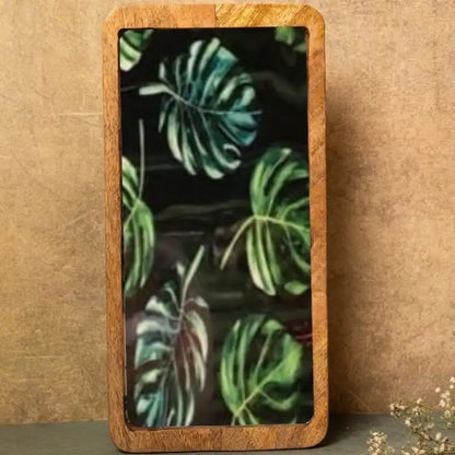 Mystic Green Leaves Print Wooden Serveware