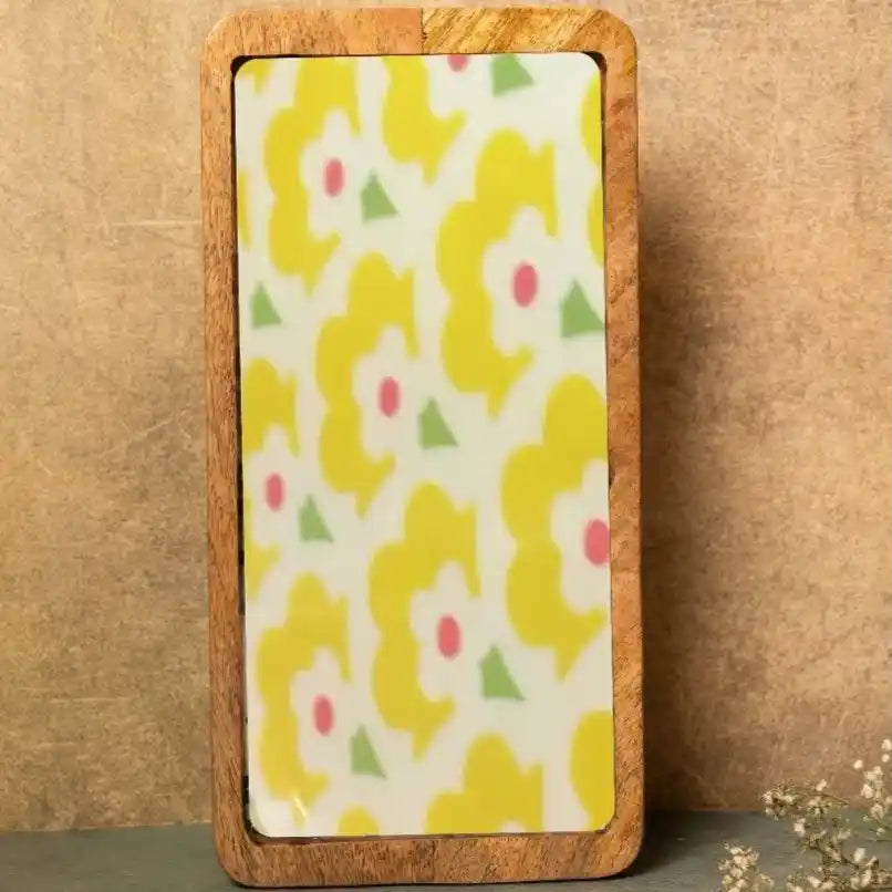 Yellow Flowers Pattern Print Wooden Serveware