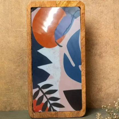 Multicolor Abstract Floral Print Wooden Serveware