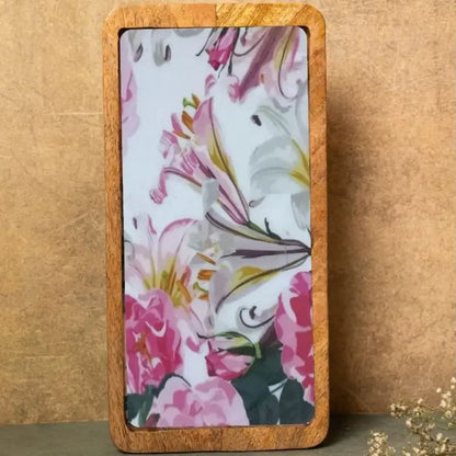 Lovely Pink & White Floral Print Wooden Serveware