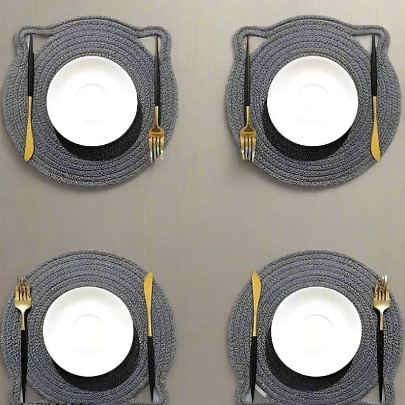 Cat-Ear Cotton Round Placemats - Set of 2, 4, 6