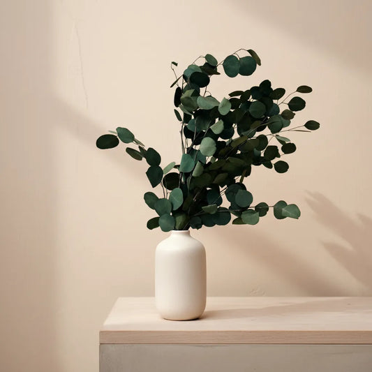 White Minimal Vase with Eucalyptus Plant Decor