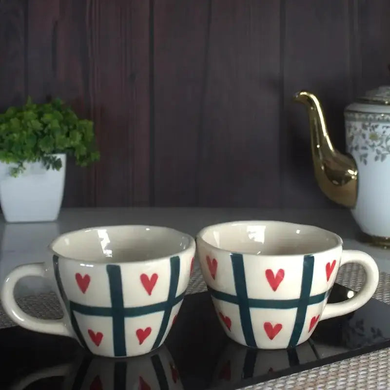 White, Black & Red Hearts Romantic Ceramic Mug - 240 ml