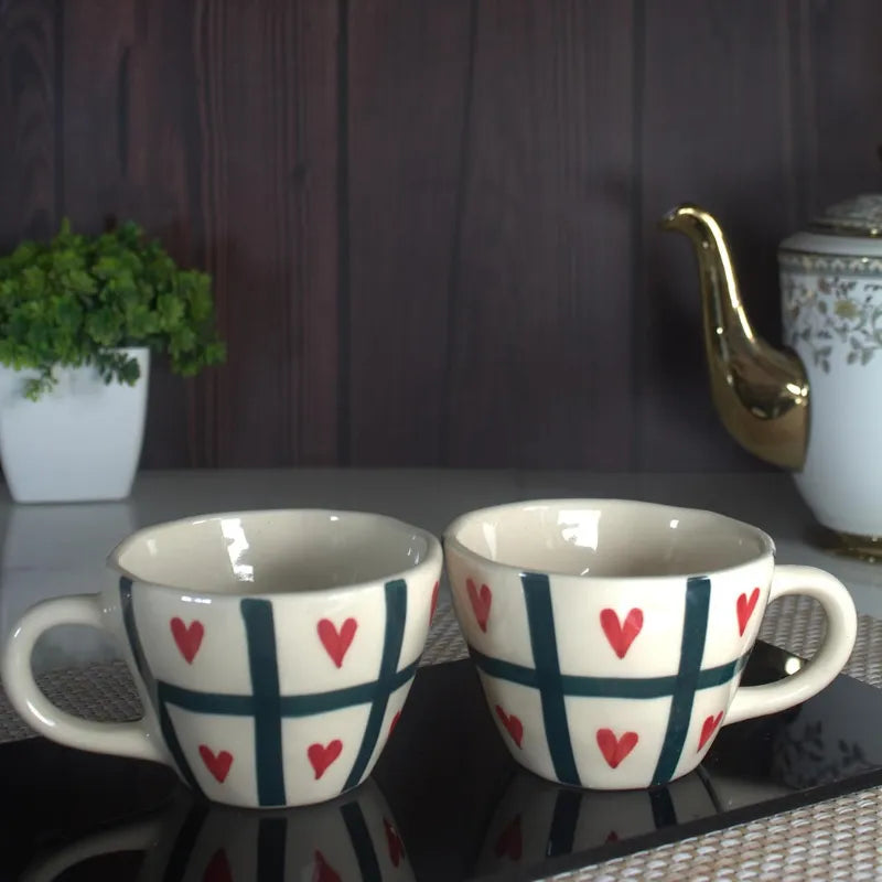 White, Black & Red Hearts Romantic Ceramic Mug - 240 ml