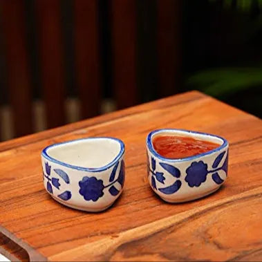 Blue & White Flower Design Hand Painted Ceramic Dip Bowls