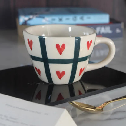 White, Black & Red Hearts Romantic Ceramic Mug - 240 ml