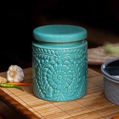 Artisanal Handcrafted Blue Ceramic Storage Jar - 1000 ml