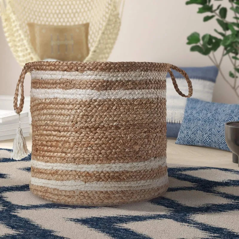 Beige & White Handcrafted Jute Planter & Storage Basket - Multiple Sizes