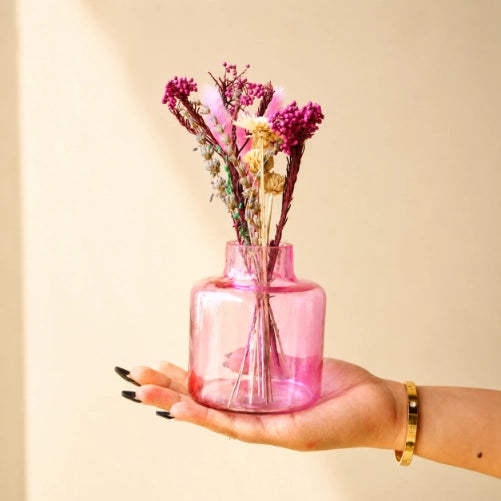 Blush Bloom Dried Floral Glass Vase Decor