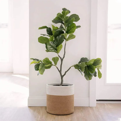 White & Beige Cotton Woven Planter & Storage Basket - Multiple Sizes