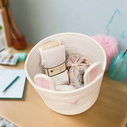 Cute Cotton Bunny Ear Storage Basket - Multiple colors