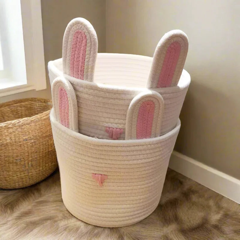 Cute Cotton Bunny Ear Storage Basket - Multiple colors